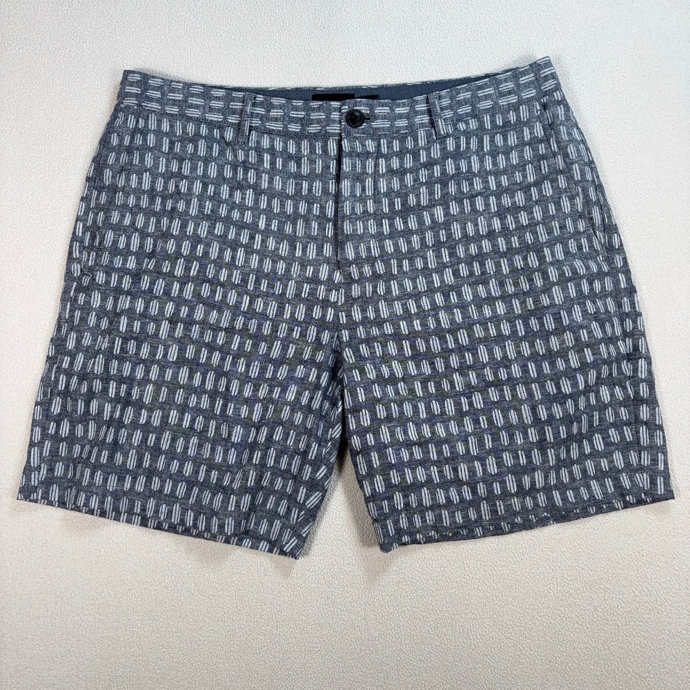 Club Monaco‎ Linen-Cotton Shorts Men's 32 (fits 33x7) Gray Baxter Fit Geometric